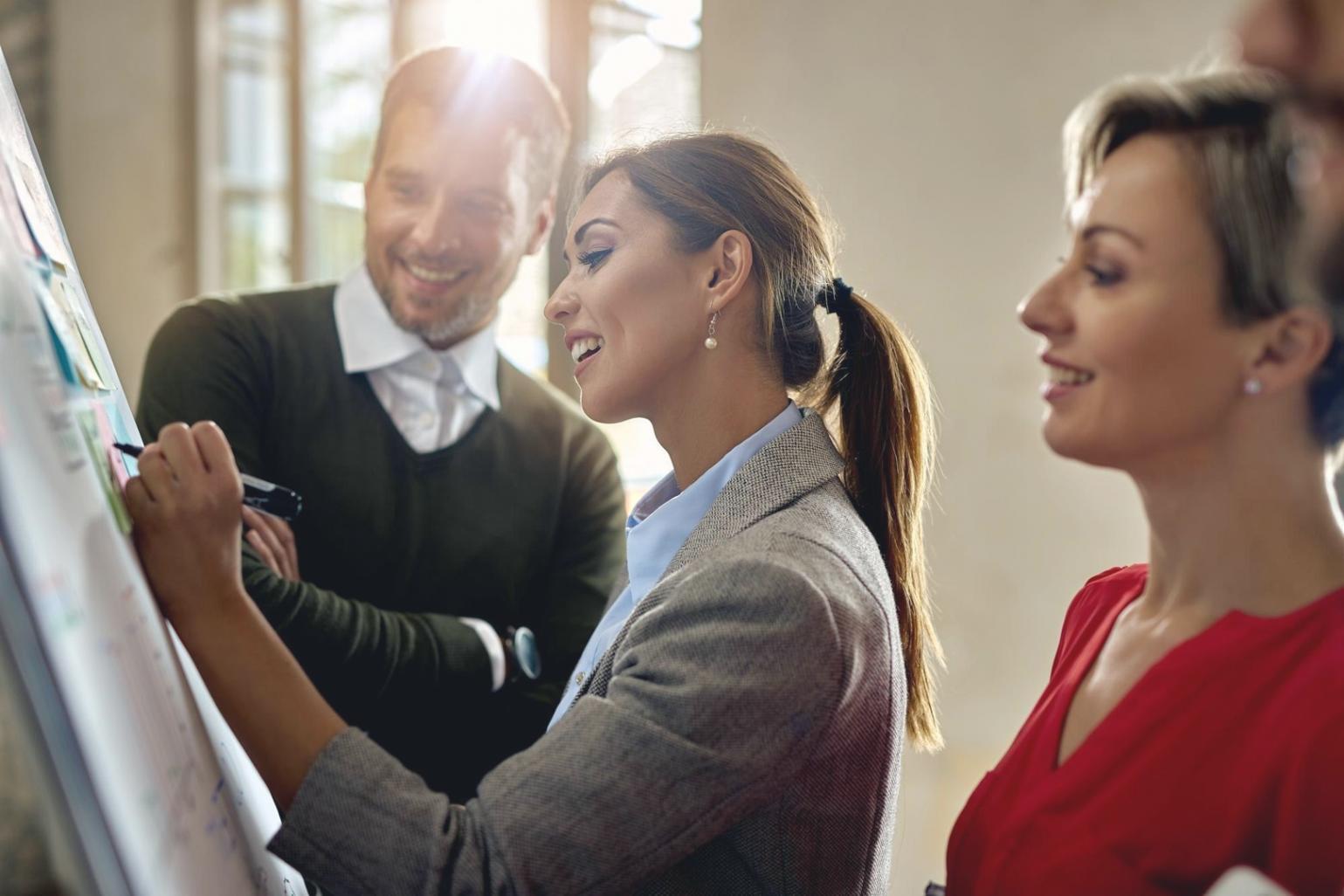 Business meeting discussing financial analysis results and strategic planning